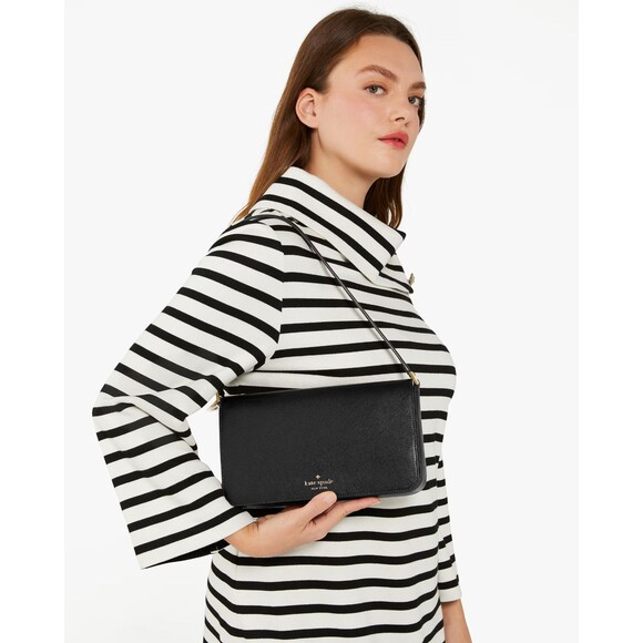 New Kate Spade Staci Flap Shoulder Bag Saffiano Leather Black - Picture 4 of 5